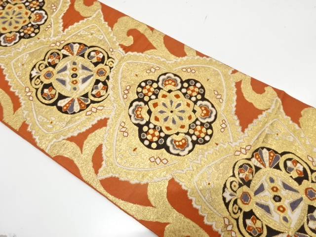 JAPANESE KIMONO / ANTIQUE FUKURO OBI / WOVEN FLORAL CREST